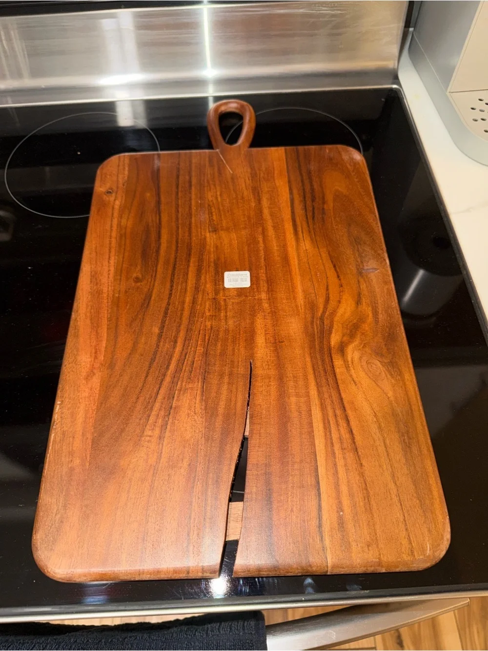 Crate and Barrel Acacia Serving Board with Loop Handle - Warm Brown